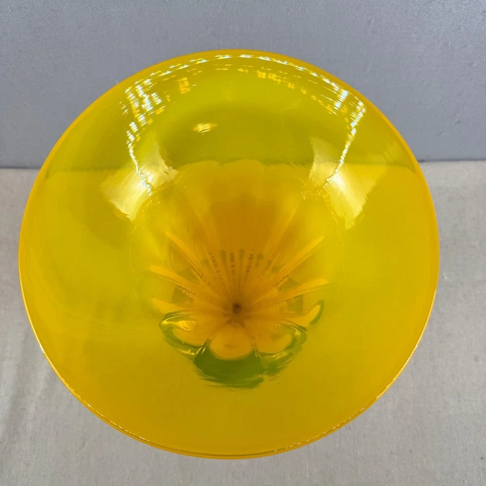 VTG 2001 Signed Richard Blenko Art Glass Trumpet Vase 8721L Yellow Cobalt 11.5